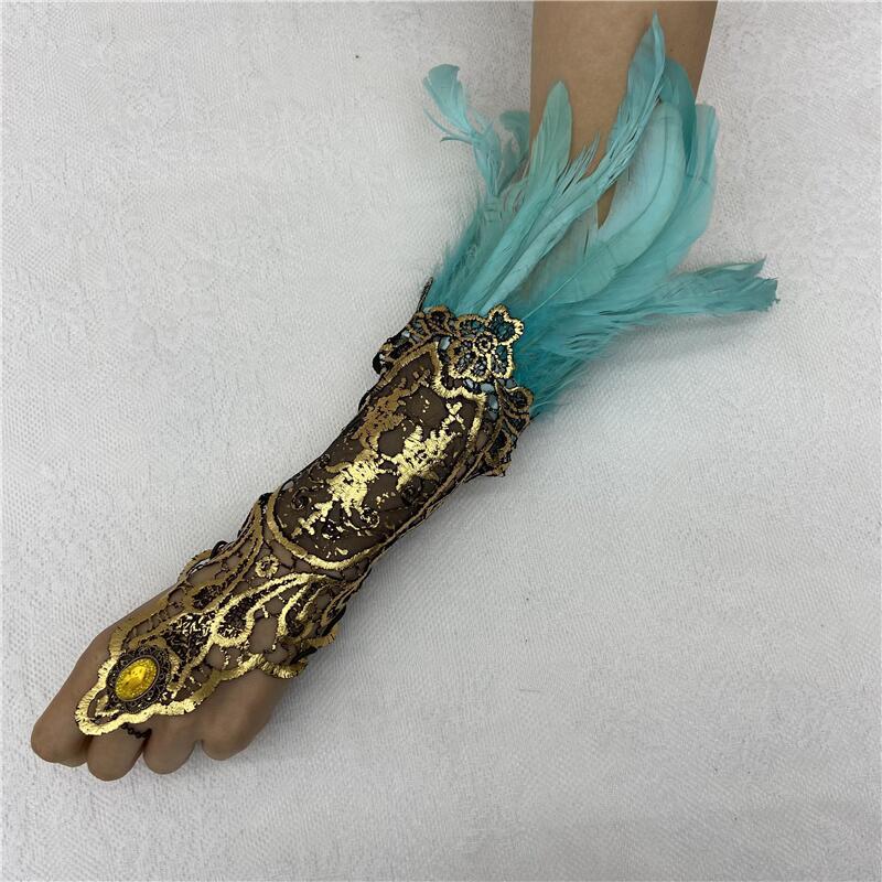 Halloween Feather Gothic Style Hollow Gold Gloves