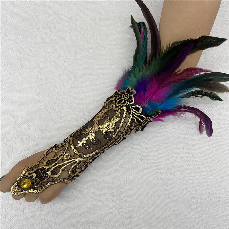 Halloween Feather Gothic Style Hollow Gold Gloves