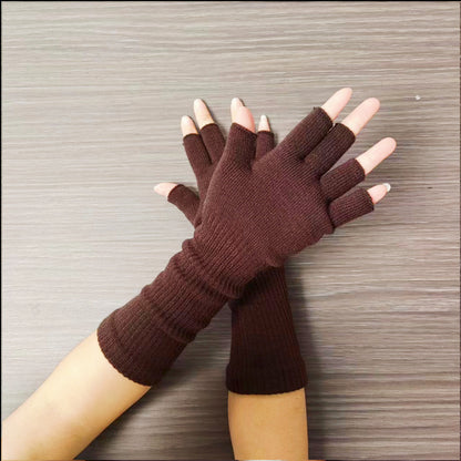 Solid Color Half Finger Writing Warm Open Gloves