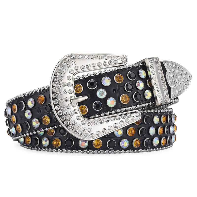 Women's & Men's Fashion Punk Rock Rivet Rhinestone Inlaid Wide Belts