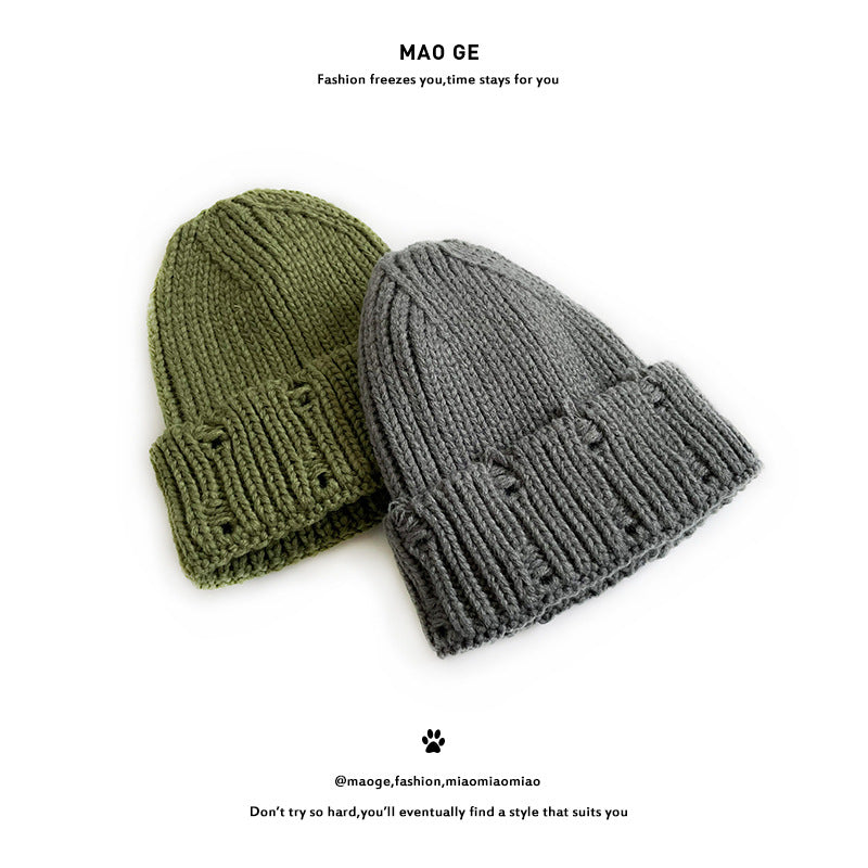 Children's Brother Knitted Hat Fashion Holes Beggar Kids' Headwear