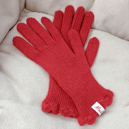 Warm Pure Color Knitted Lace Knitting Wool Gloves