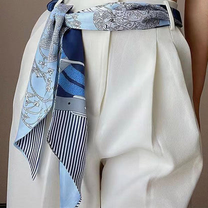 Thin Narrow Strip Imitated Silk Female Scarves