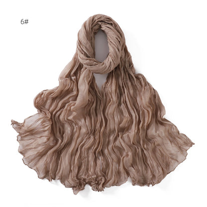 Women's Pure Color Voile Twist Wrinkle Cotton Linen Scarfs