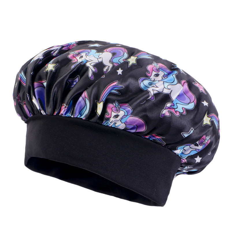 Children's Wide-brimmed Elastic Unicorn Cartoon Printed Satin Kids' Headwear