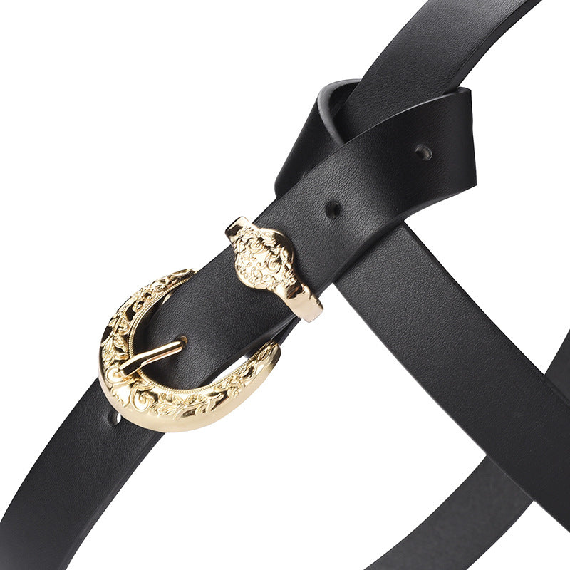 Women's Two-piece Carved Buckle Fashion Gold Decorative Belts