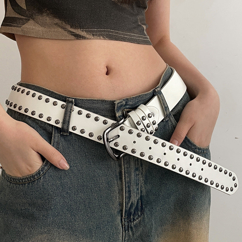 Women's White Punk Vintage Summer Rivet Versatile Belts