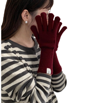 Women's Korean Solid Color Knitted Wool Touch Gloves