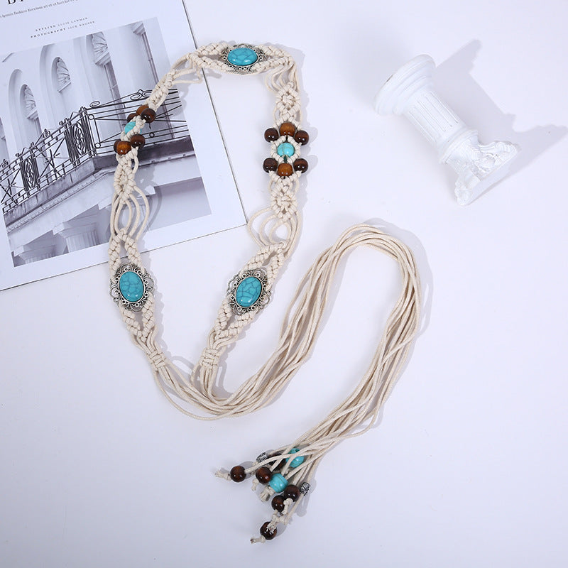 Women's Ethnic Style Woven Acrylic Turquoise Waist Belts