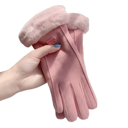 Women's For Winter Fleece-lined Thick Suede Touch Gloves