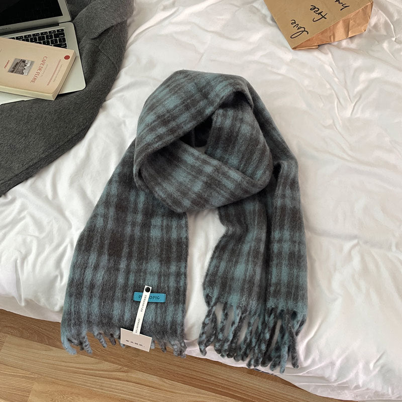 Fixed Spinning Wool Angora Blue White Temperament Pure Color Scarfs