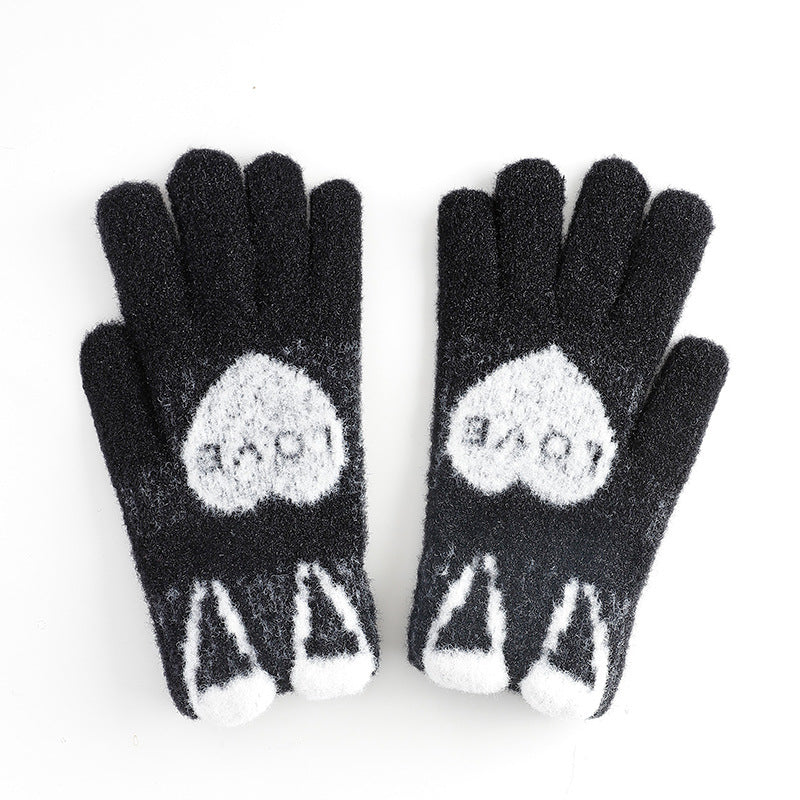 Women's Full Finger Knitted Plush Warm Winter Gloves