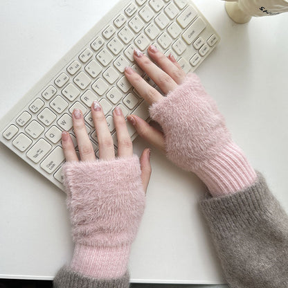 Half Finger Cartoon Knitted Bracers Thick Gloves