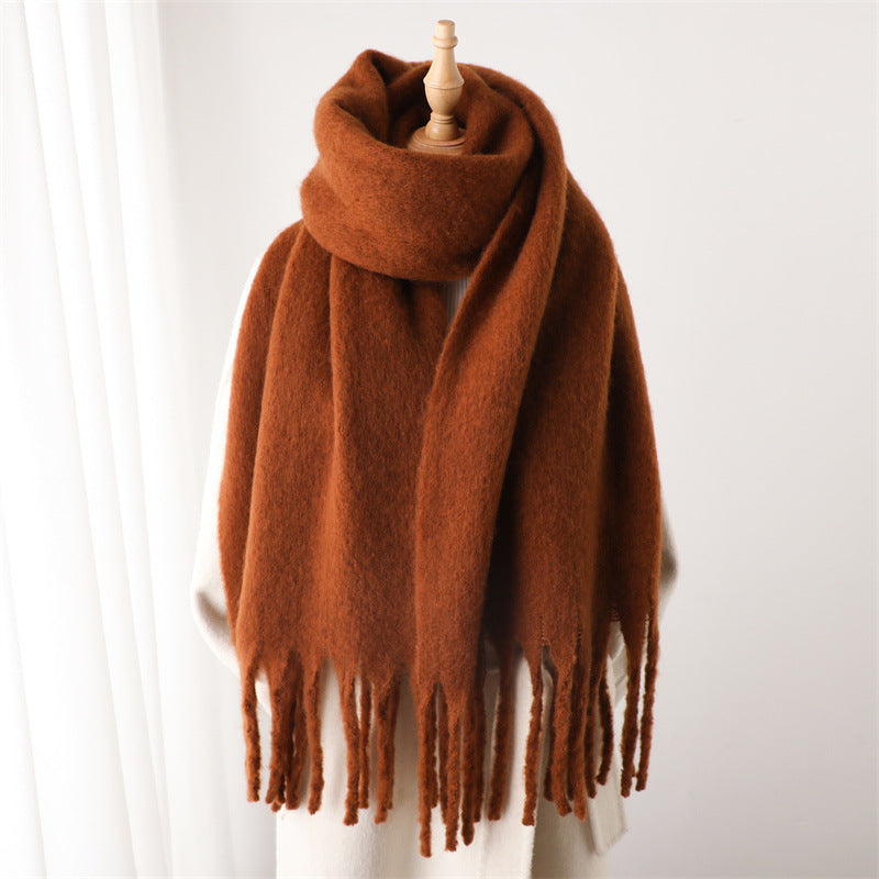 Women's & Men's Pure Color Winter Warm Lengthened Fringe Scarfs