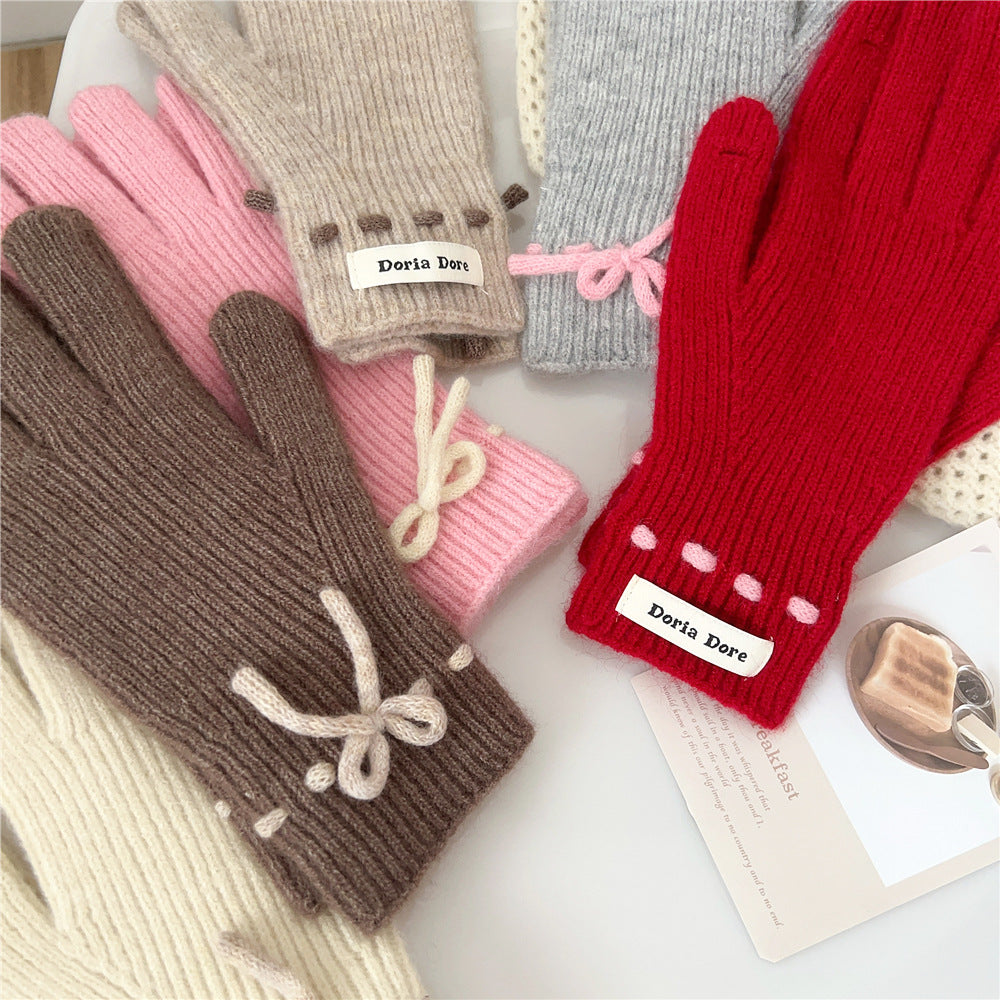 Women's Color Cute Winter Knitted Korean Warm With Hole Gloves