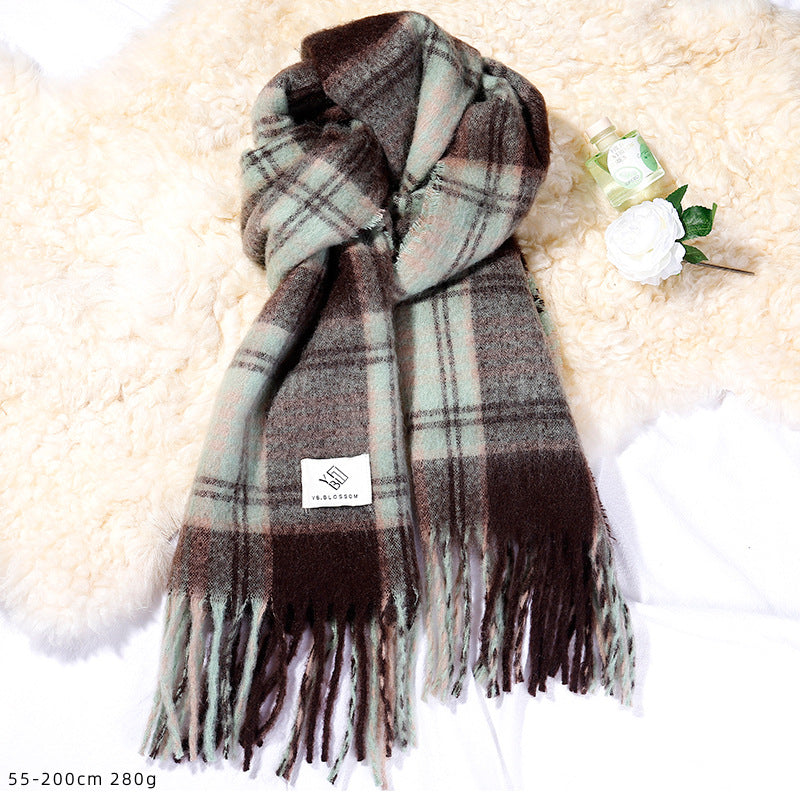 Women's Mohair Winter High-grade Plaid Artificial Cashmere Lovers Wild Warm Scarfs