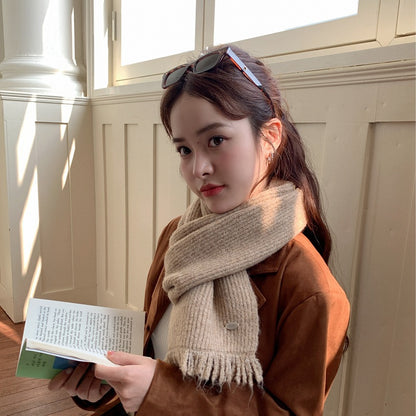 Solid Color Frayed Female Retro Easy Matching Wool Scarfs