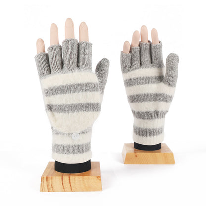 Couple Half Finger Flip Wool Knitted Gloves