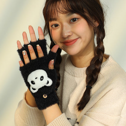 Women's Plush Cute Fleece-lined Open Finger Warm Gloves