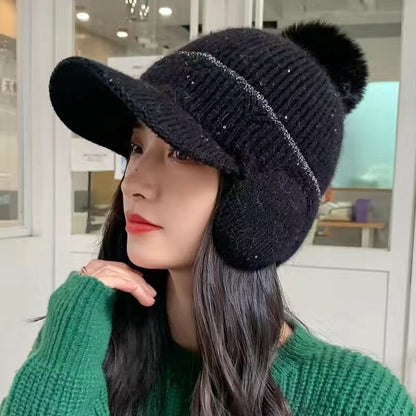 Women's Sky Knitted Plus Fluff Wool Peaked Hats & Caps