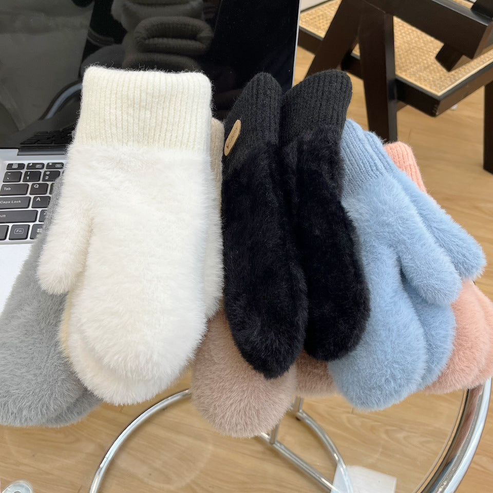 Thickened Korean Style Solid Color Imitation Gloves