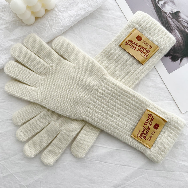 Women's Korean Style Solid Color Labeling Long Knitted Wool Finger Gloves