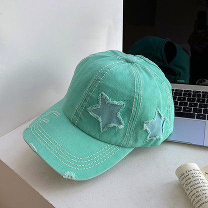 Women's Retro Tattered Jeans Baseball Korean Big Hats & Caps