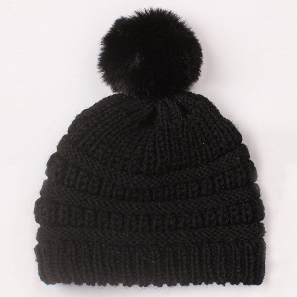 Children's Knitted Hat Fur Ball Warm Wool Kids' Headwear