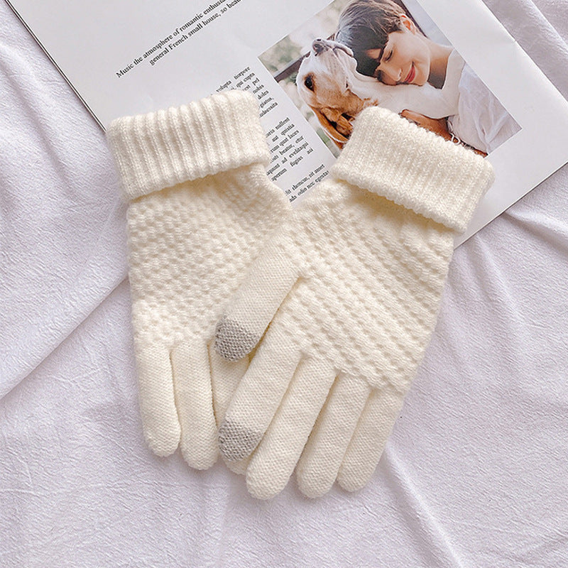 Women's Fleece-lined Thick Riding Touch Screen Plush Knitted Gloves