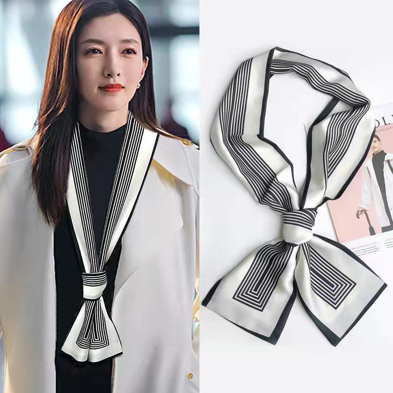 Women's Long Printed Two-color Decorative Ribbon Small Scarfs