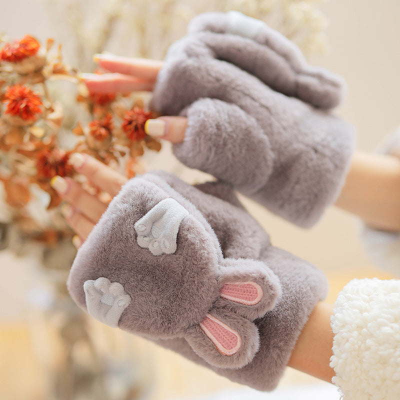 Winter Fleece-lined Cute Korean Style Cartoon Extra Thick Gloves