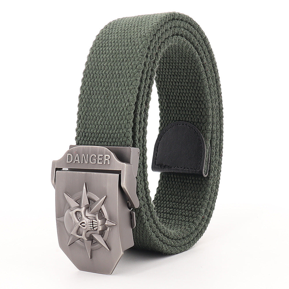 Men's Skull Alloy Thickened Canvas Lengthened Sports Green Belts