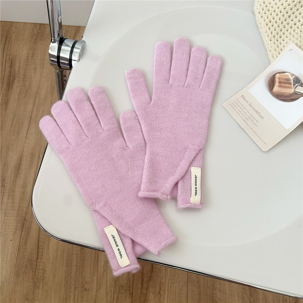 Winter Korean Style Pure Color Cute Five Finger Gloves