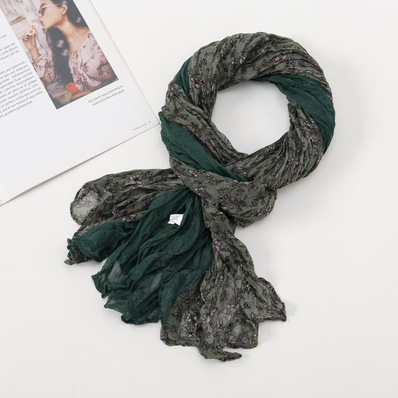 Women's Twist Pleated Simple Korean Floral Shawl Scarfs