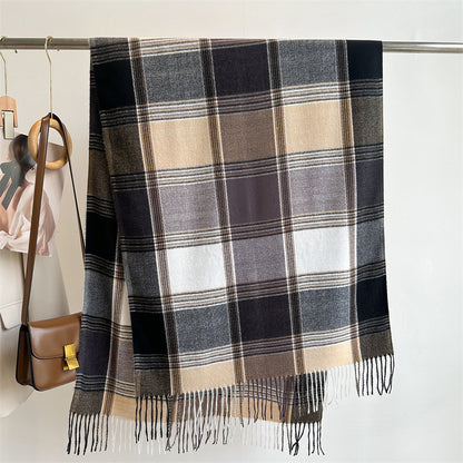 Women's Plaid Atmosphere Versatile Fashionable Thick Warm Tassel Scarfs