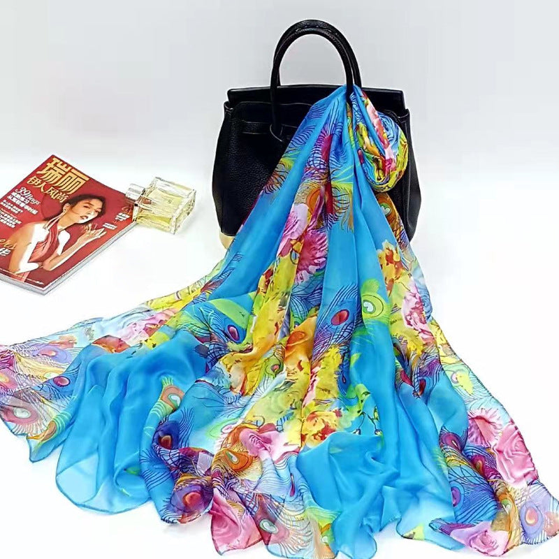 Women's Silk Summer Thin Oversized Sunscreen Lightweight Scarfs