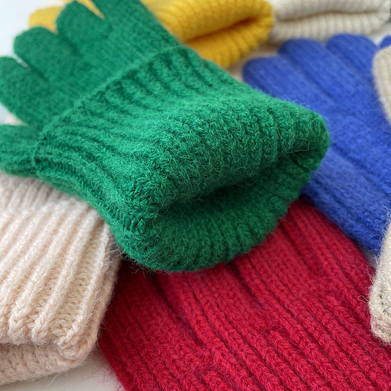 Color Woolen Knitted Candy Finger Open Gloves