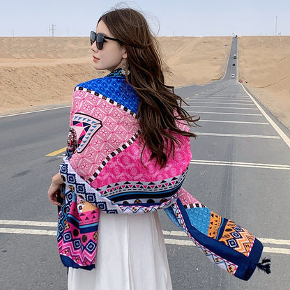 Women's Sunscreen Shawl Yunnan Grassland Travel Wear Silk Seaside Scarfs