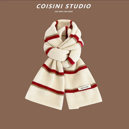 Style Contrast Color Striped Wool Female Scarfs