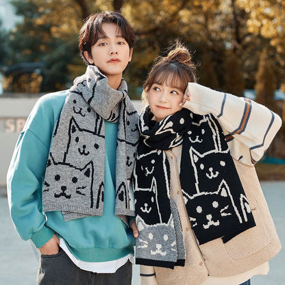 Couple Wool Knitted Male Female Korean Cat Scarfs