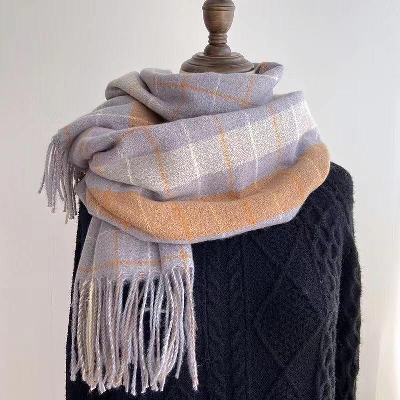 Winter Plaid Cashmere Warm Tassel Shawl Scarfs