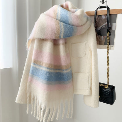 Women's Winter High-grade Fashionable Mohair Thickened Striped Scarfs