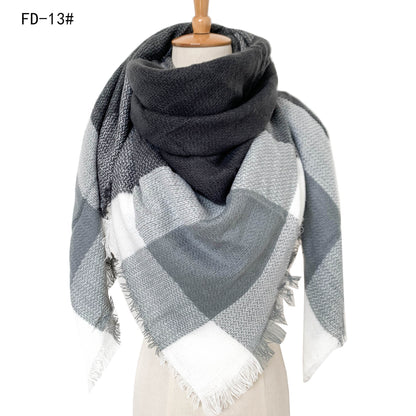 Women's Yellow Gray Large Plaid Square Double-sided Scarfs