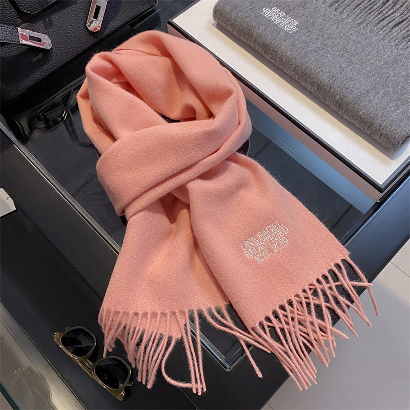 Women's & Men's Double-sided Solid Color Matching Tassel Threading Scarfs