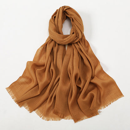 Women's Slub Cotton Solid Color Linen Feel Burrs Scarfs