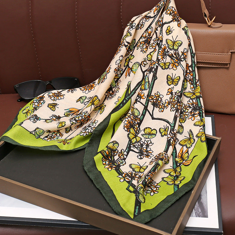 Women's Cotton Linen Square Korean Style Printed Fashion Sweet Tie Scarfs