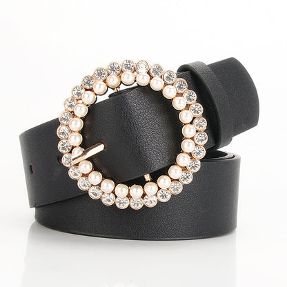 Women's Rhinestone Fashion Sweet Pearl Matching Dress Belts