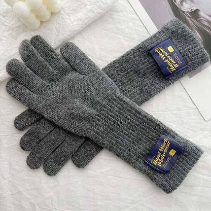 Women's Korean Style Solid Color Labeling Long Knitted Wool Finger Gloves