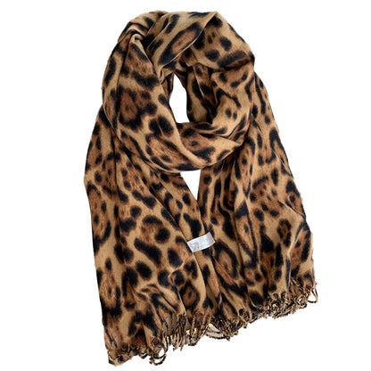 Women's Vintage Leopard Print Winter Design Tassel Scarfs