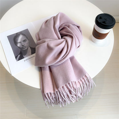 Women's Double-sided Artificial Cashmere Shawl Korean Simple Scarfs